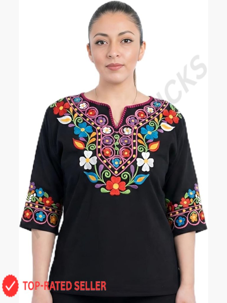 Traditional Mexican Peasant Blouse Embroidered V-Neck Sleeveless Summer Boho